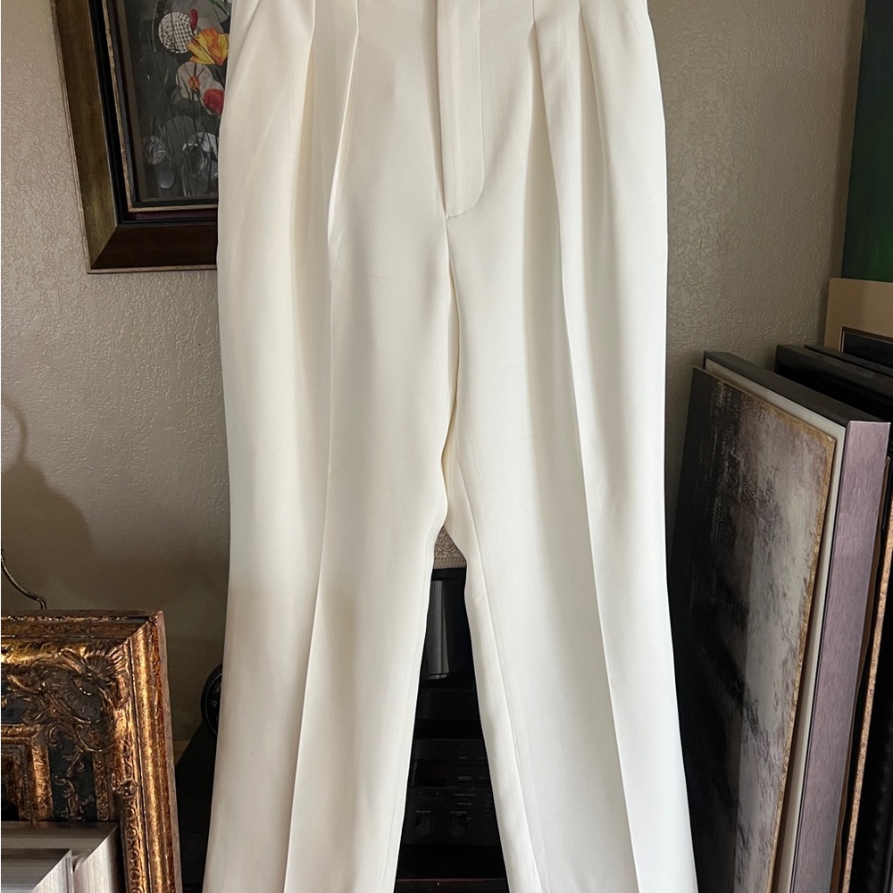 Anine Bing White Dress Pants with Pleated Front